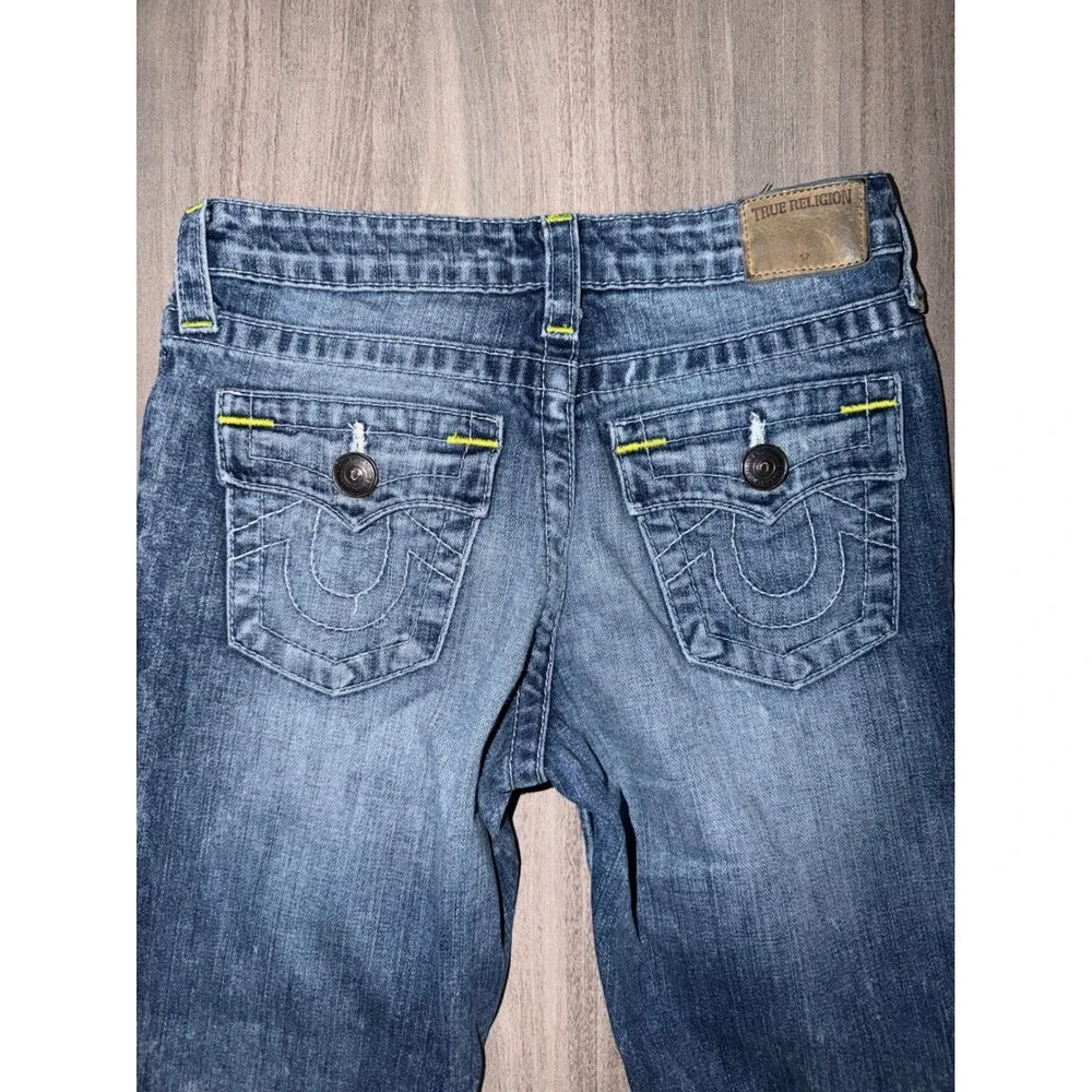 True Religion Kids Boys Girls Straight Leg Jeans Blue Wash 10 Yellow Stitch A1
